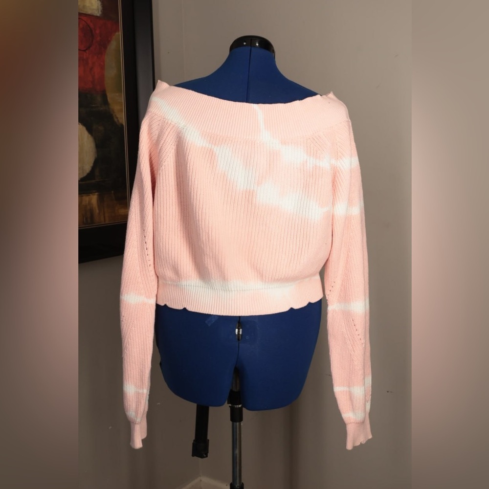 Olivaceous Cropped  Off Shoulder Sweater‎ Small Tie Dye Peach Chunky Knit Cotton